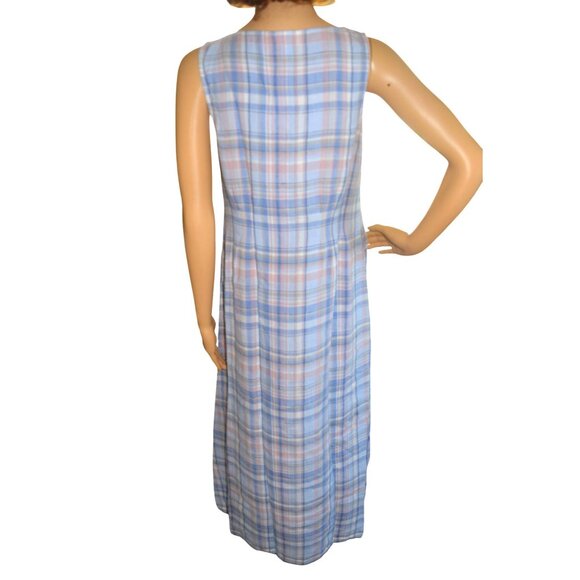 J. Jill Love Linen Size XS Maxi Dress Linen V Neck Pockets Pastel Plaid Cottage - Picture 4 of 9
